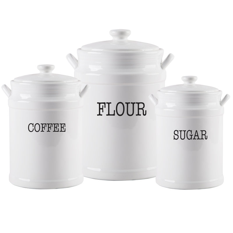 Gracie Oaks Prep Canisters 3 Piece Coffee, Flour, & Sugar Set & Reviews